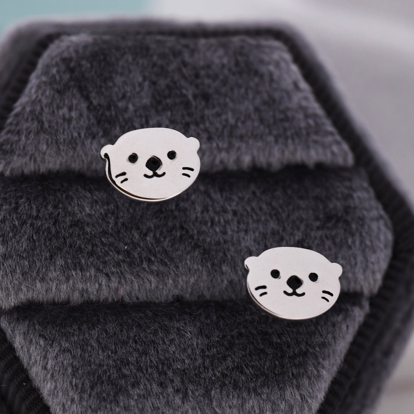 Otter Stud Earrings in Sterling Silver, Otter Head Earrings, Nature Inspired Animal Earrings