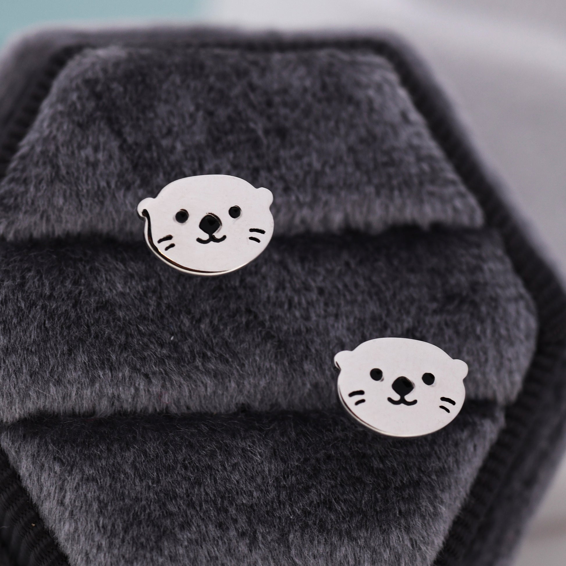 Otter Stud Earrings in Sterling Silver, Otter Head Earrings, Nature Inspired Animal Earrings