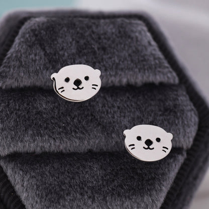 Otter Stud Earrings in Sterling Silver, Otter Head Earrings, Nature Inspired Animal Earrings