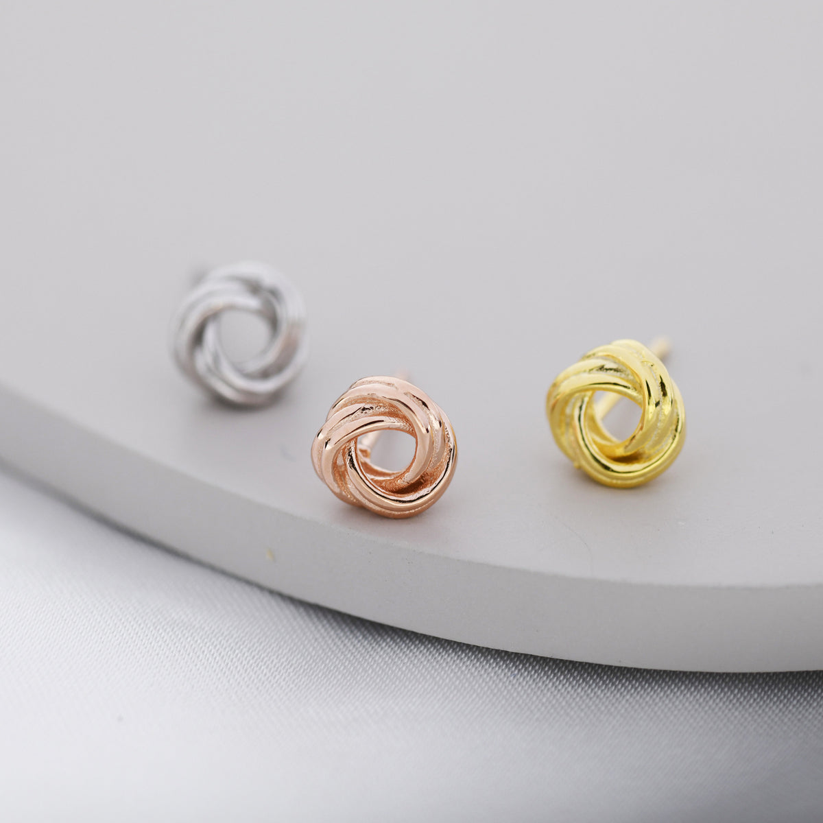 Sterling Silver Love Knot Stud Earrings, Also in Gold Finish or Rose Gold Finish, Dainty Knot Earrings, Bridesmaid's Jewellery