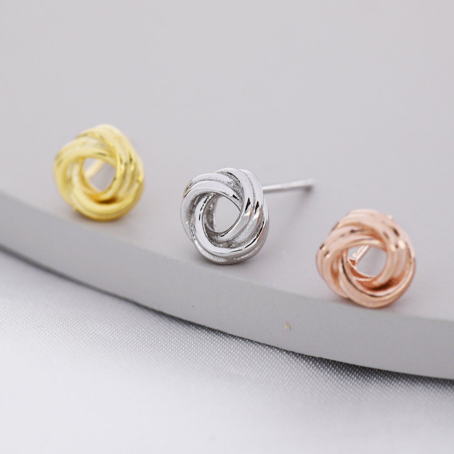 Sterling Silver Love Knot Stud Earrings,  Also in Gold Finish or Rose Gold Finish,  Dainty Knot Earrings, Bridesmaid&#39;s Jewellery