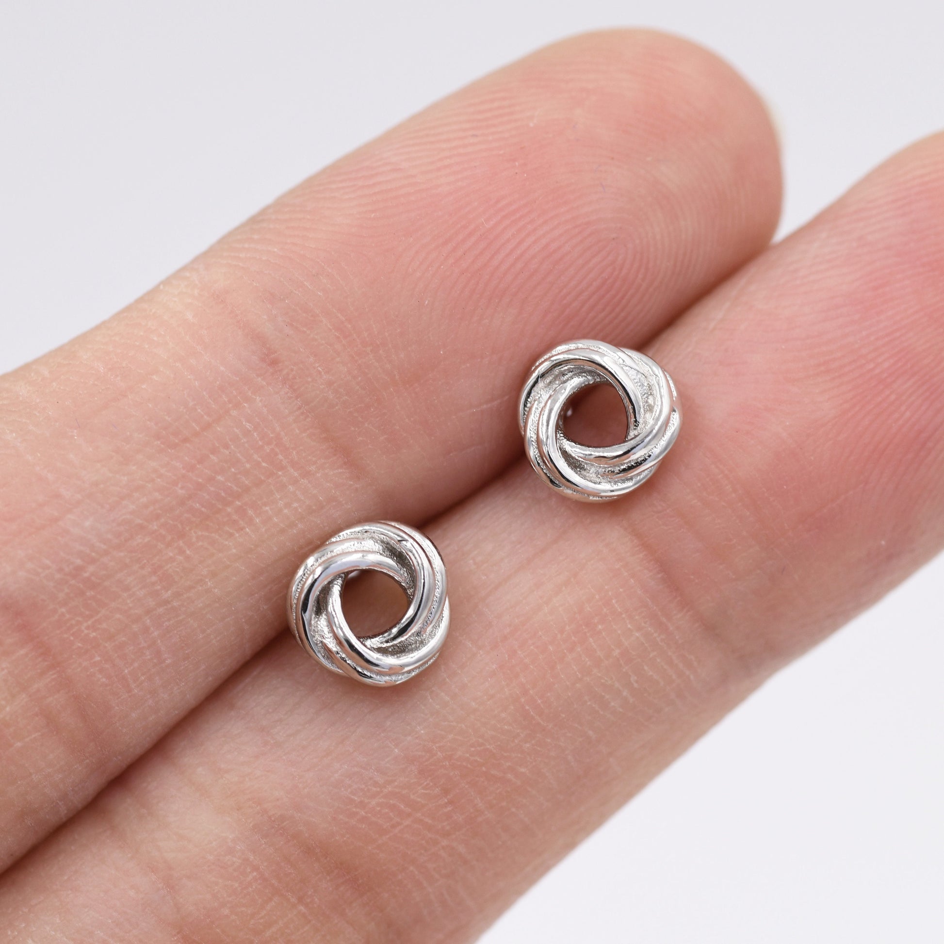 Sterling Silver Love Knot Stud Earrings, Also in Gold Finish or Rose Gold Finish, Dainty Knot Earrings, Bridesmaid's Jewellery