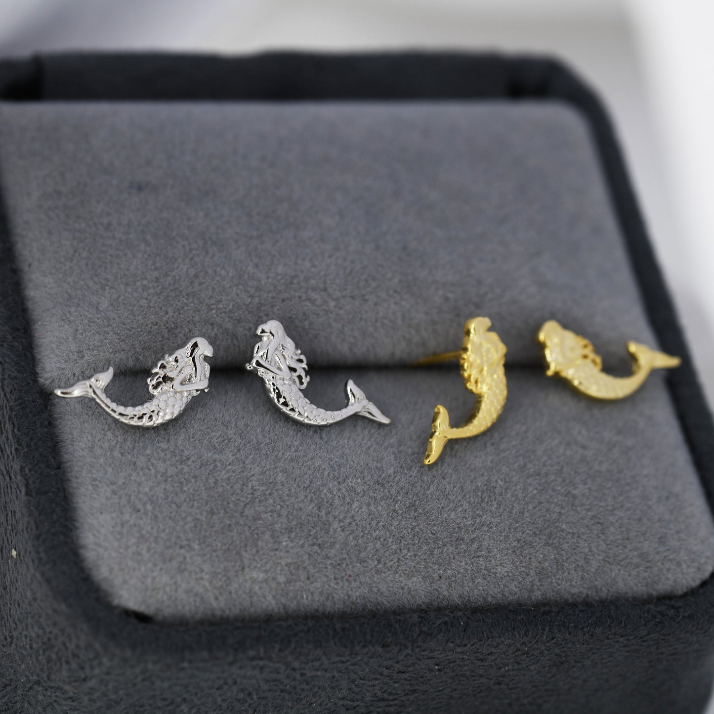 Mermaid Stud Earrings in Sterling Silver, Silver or Gold, Mermaid Fish Earrings, Fun and Dainty