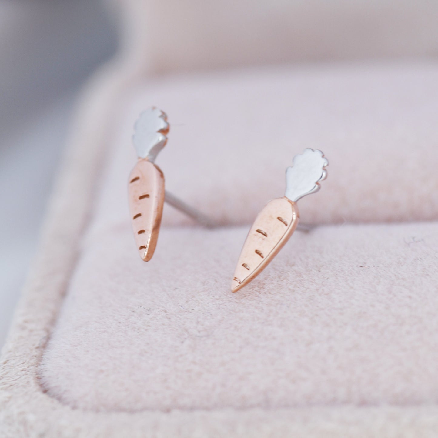 Tiny Carrot Stud Earrings in Sterling Silver, Silver Carrot Earrings, Food Jewellery