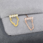 CZ Horizontal Bar Chained Stud Earrings in Sterling Silver, Silver, Gold or Rose Gold, Dangle Chain Earrings, Single Piercing