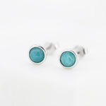 Sterling Silver Amazonite Stud Earrings, 4mm Rose Cut, Genuine tiny Amazonite Gemstone Stud, Bezel, Minimalist Style