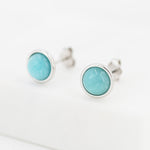 Sterling Silver Amazonite Stud Earrings, 5mm, Genuine Amazonite Gemstone Stud, Bezel, Minimalist Style