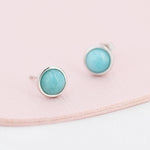 Sterling Silver Amazonite Stud Earrings, 5mm, Genuine Amazonite Gemstone Stud, Bezel, Minimalist Style