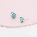 Sterling Silver Amazonite Stud Earrings, 5mm, Genuine Amazonite Gemstone Stud, Bezel, Minimalist Style