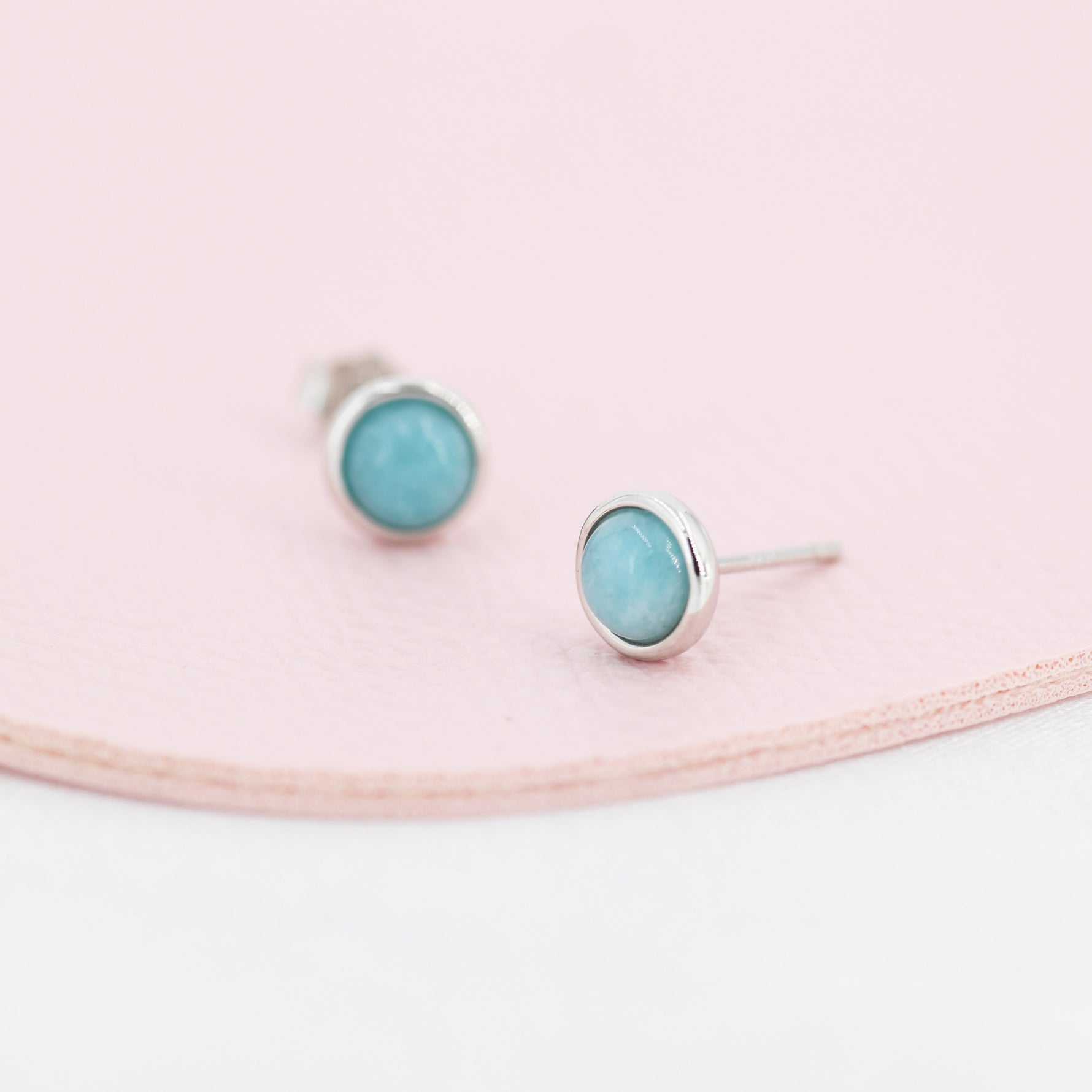 Sterling Silver Amazonite Stud Earrings, 5mm, Genuine Amazonite Gemstone Stud, Bezel, Minimalist Style