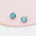 Sterling Silver Amazonite Stud Earrings, 5mm, Genuine Amazonite Gemstone Stud, Bezel, Minimalist Style