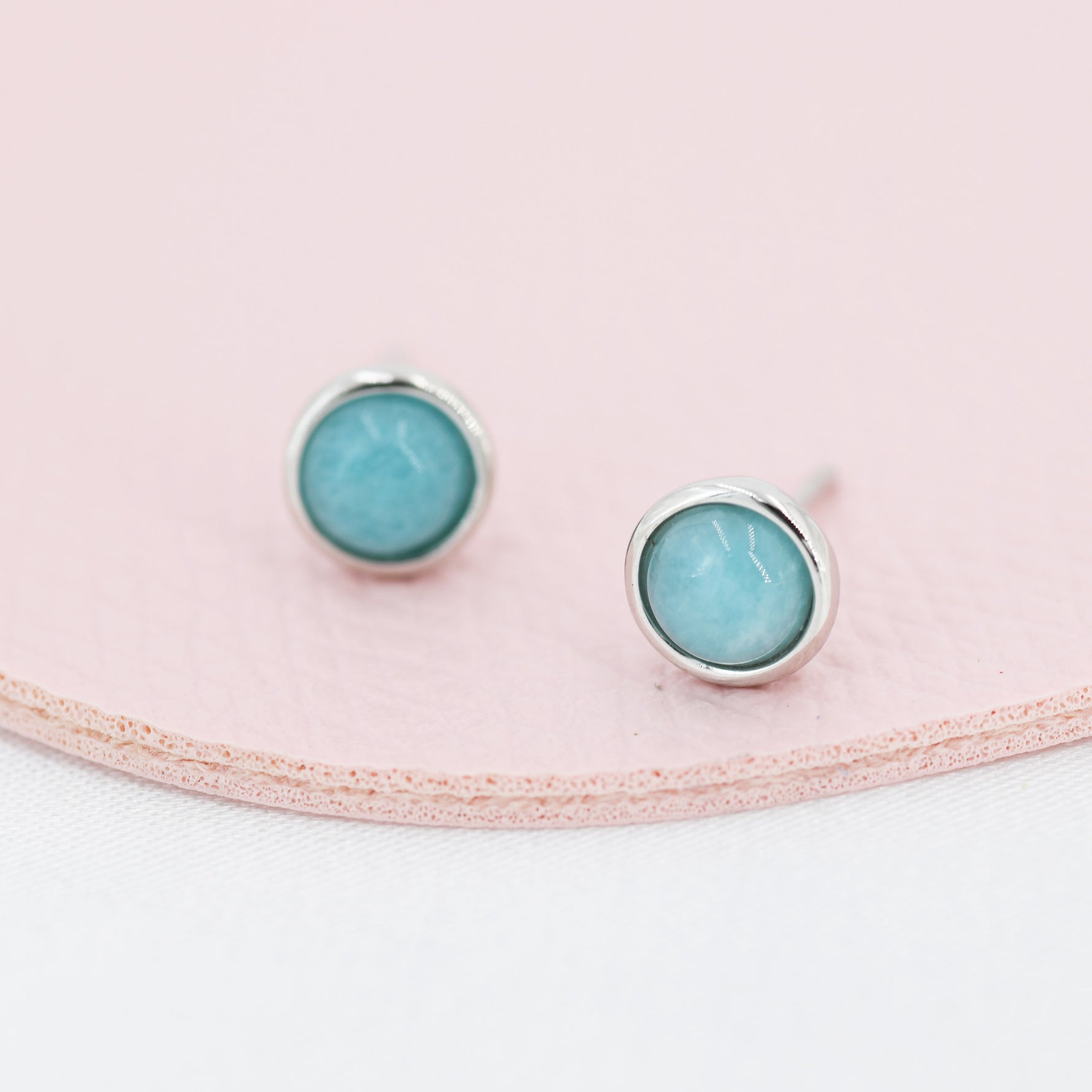 Sterling Silver Amazonite Stud Earrings, 5mm, Genuine Amazonite Gemstone Stud, Bezel, Minimalist Style