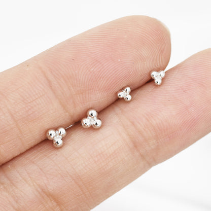 Extra Tiny Three Ball Stud Earrings in Sterling Silver, Gold or Silver, Very Small Earrings, Stacking Earrings