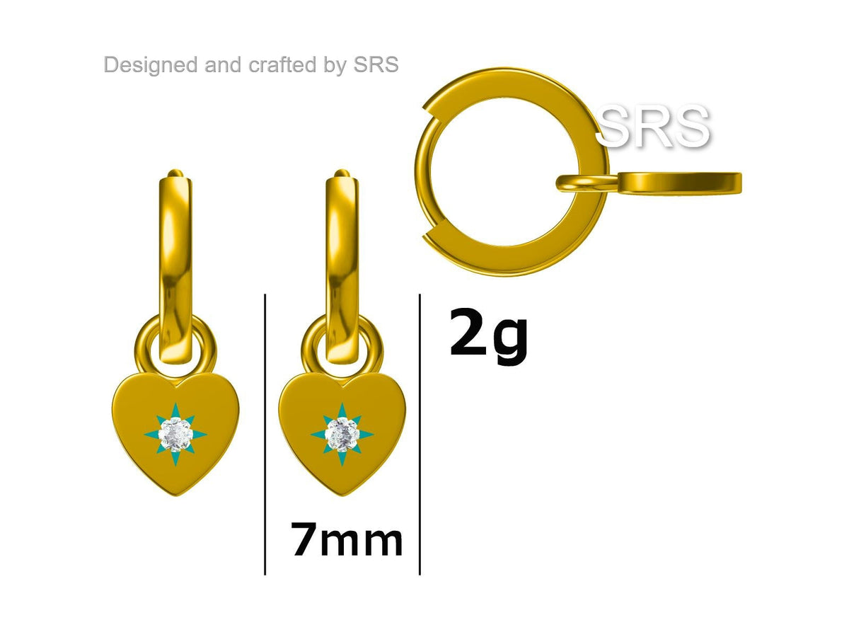 Sterling Silver Starburst Heart Hoop Earrings, Detachable Heart Charm Hoop Earrings, Silver or Gold, Interchangeable and detachable