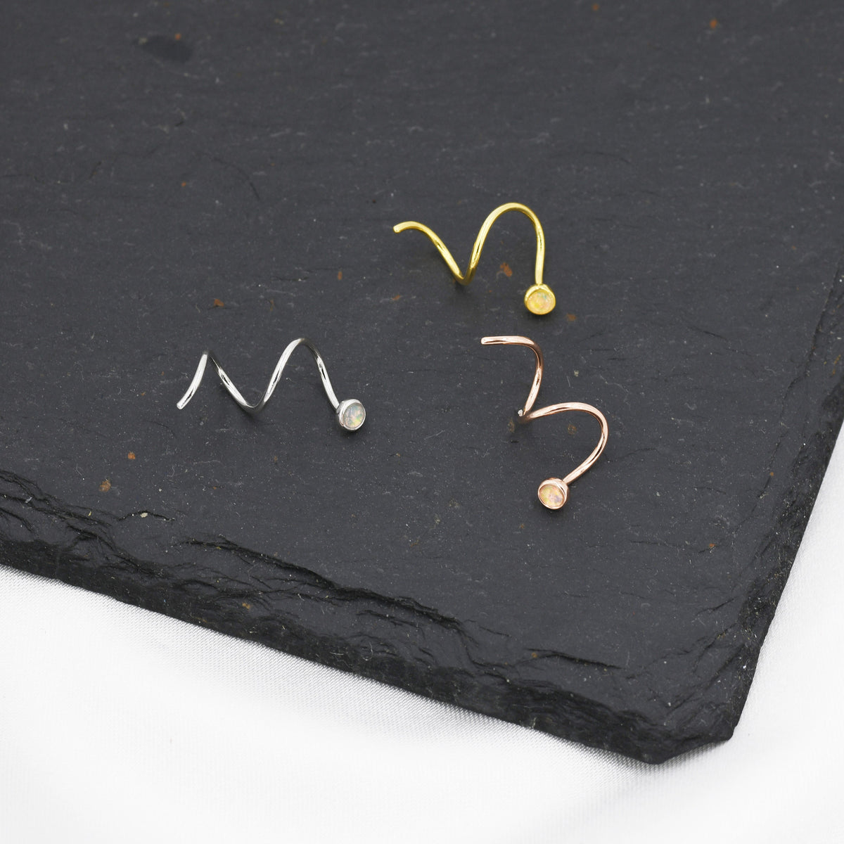Double Spiral Opal Open Hoop Earrings
