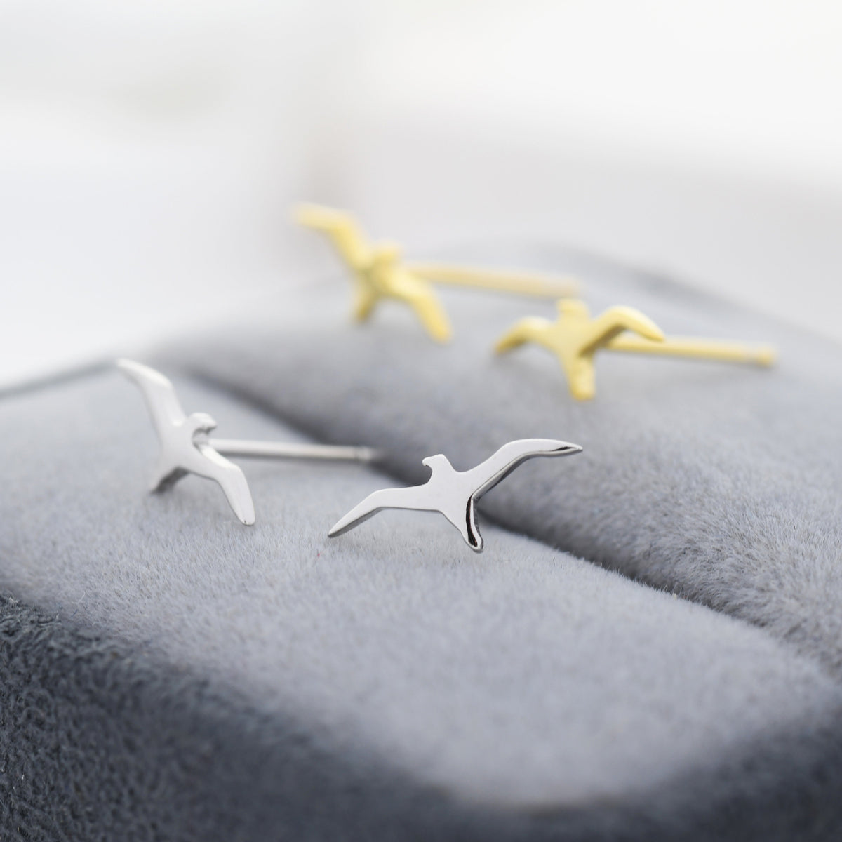 Albatross Bird Stud Earrings in Sterling Silver, Silver or Gold, Seagull Earrings, Flying Bird Earrings, Nature Inspired Animal Earrings