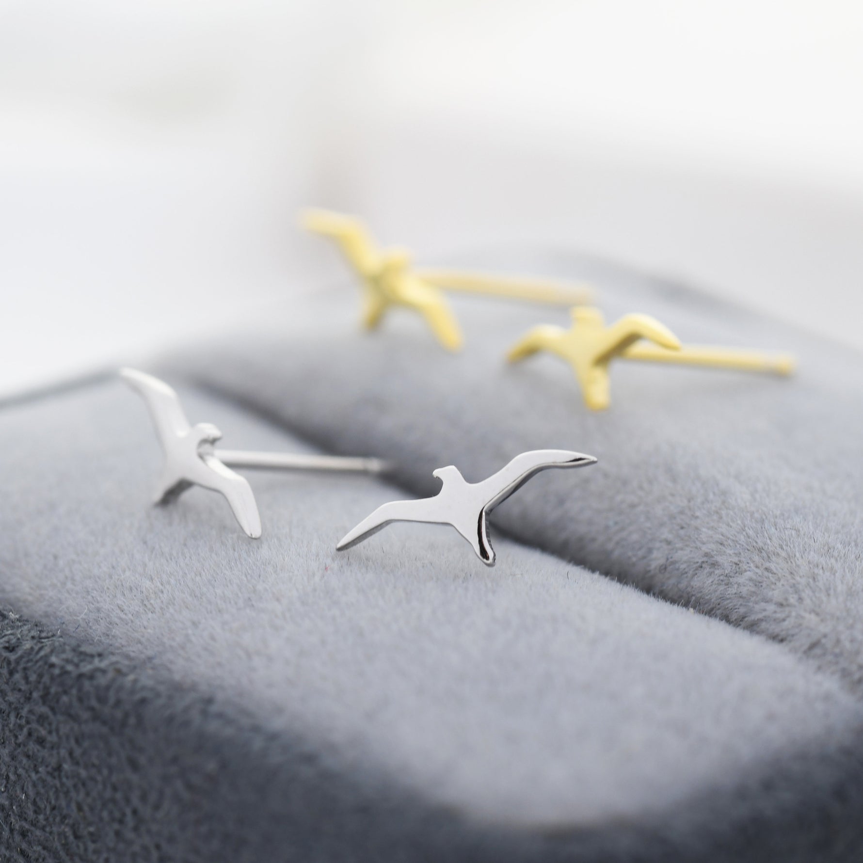 Albatross Bird Stud Earrings in Sterling Silver, Silver or Gold, Seagull Earrings, Flying Bird Earrings, Nature Inspired Animal Earrings