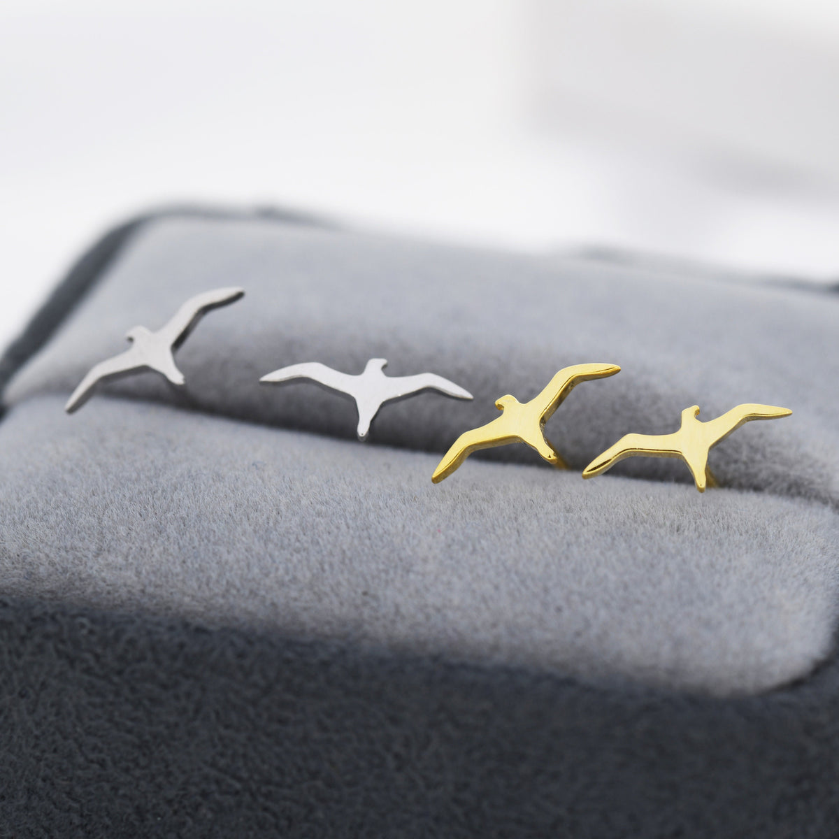 Albatross Bird Stud Earrings in Sterling Silver, Silver or Gold, Seagull Earrings, Flying Bird Earrings, Nature Inspired Animal Earrings