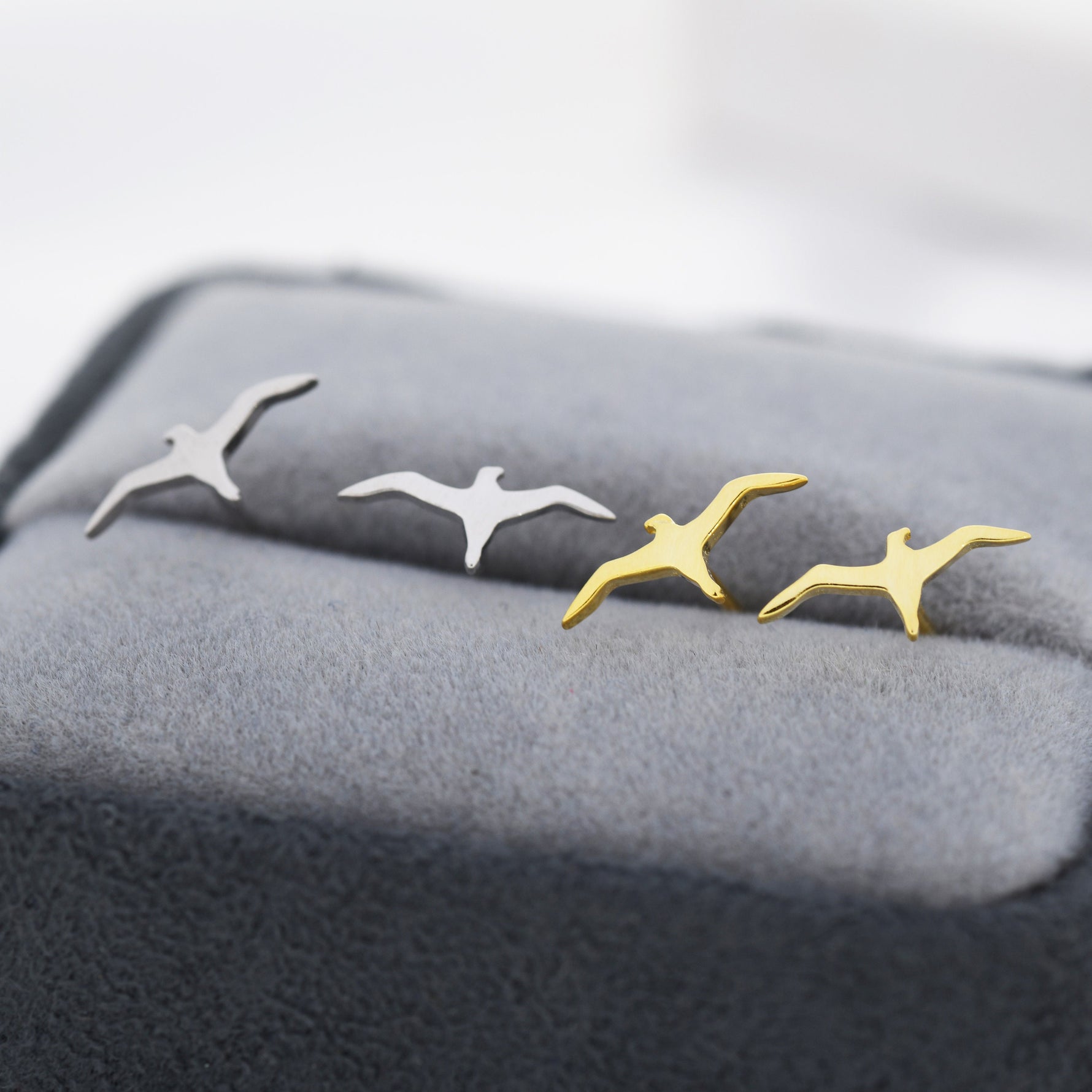 Albatross Bird Stud Earrings in Sterling Silver, Silver or Gold, Seagull Earrings, Flying Bird Earrings, Nature Inspired Animal Earrings
