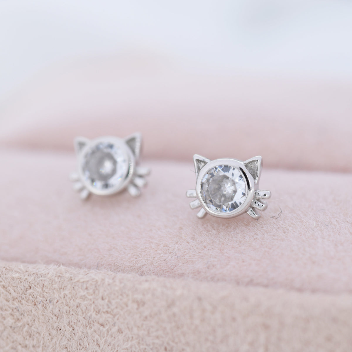 CZ Cat Stud Earrings in Sterling Silver, Silver or Gold, Cat Lover Earrings, Minimalist Cat Earrings, Nature Inspired Animal Earrings