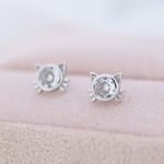 CZ Cat Stud Earrings in Sterling Silver, Silver or Gold, Cat Lover Earrings, Minimalist Cat Earrings, Nature Inspired Animal Earrings