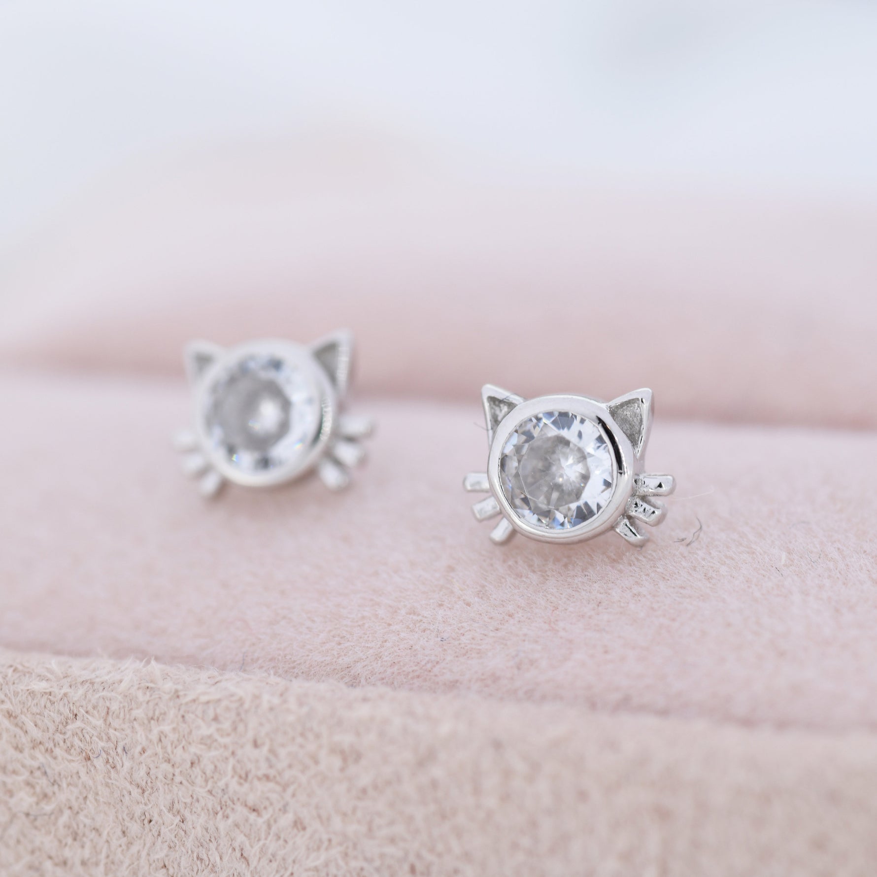 CZ Cat Stud Earrings in Sterling Silver, Silver or Gold, Cat Lover Earrings, Minimalist Cat Earrings, Nature Inspired Animal Earrings