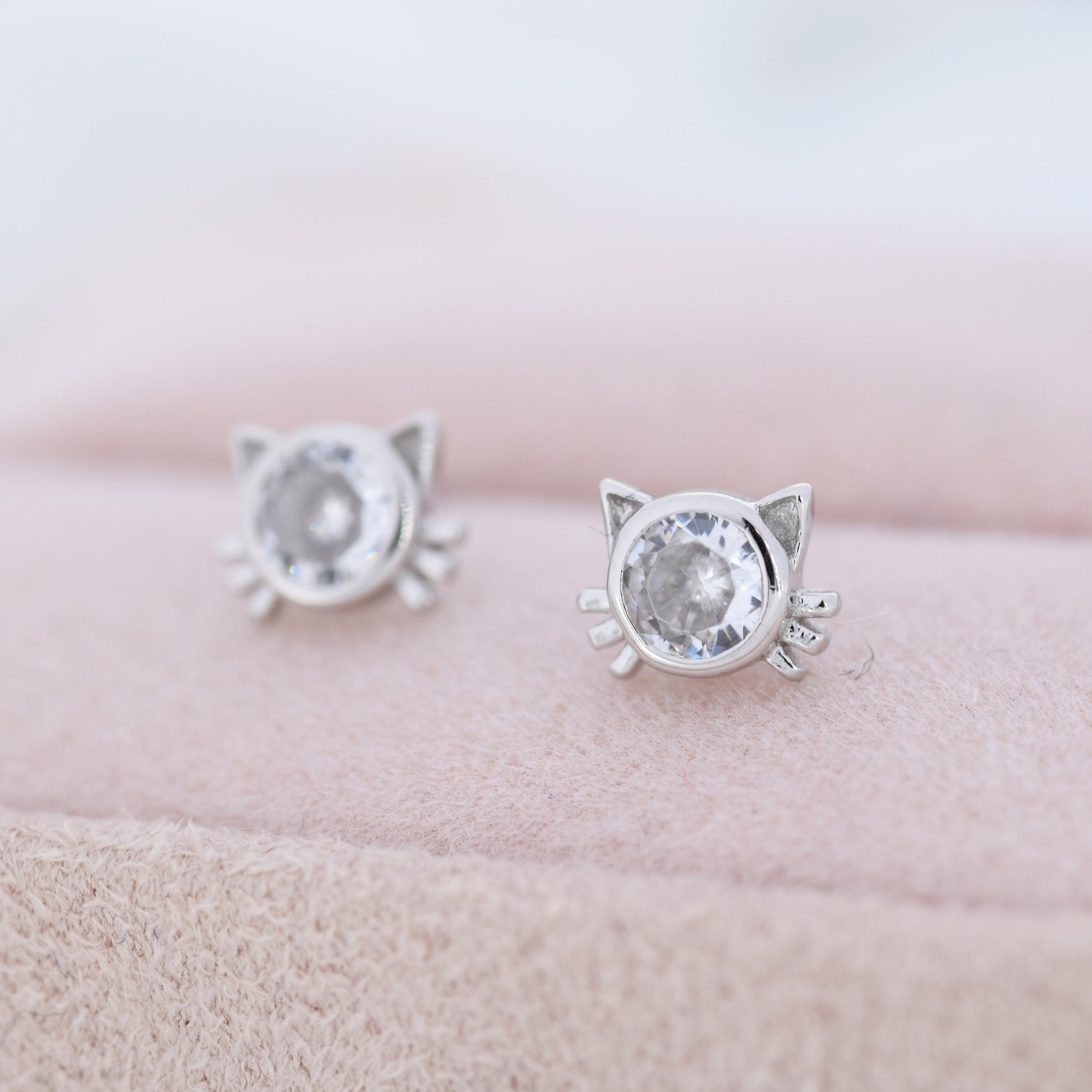 CZ Cat Stud Earrings in Sterling Silver, Silver or Gold, Cat Lover Earrings, Minimalist Cat Earrings, Nature Inspired Animal Earrings