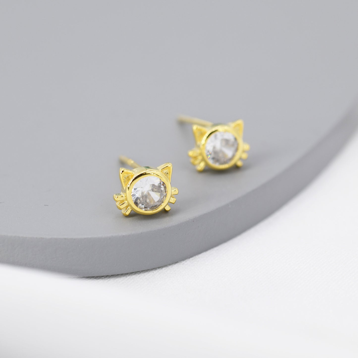 CZ Cat Stud Earrings in Sterling Silver, Silver or Gold, Cat Lover Earrings, Minimalist Cat Earrings, Nature Inspired Animal Earrings