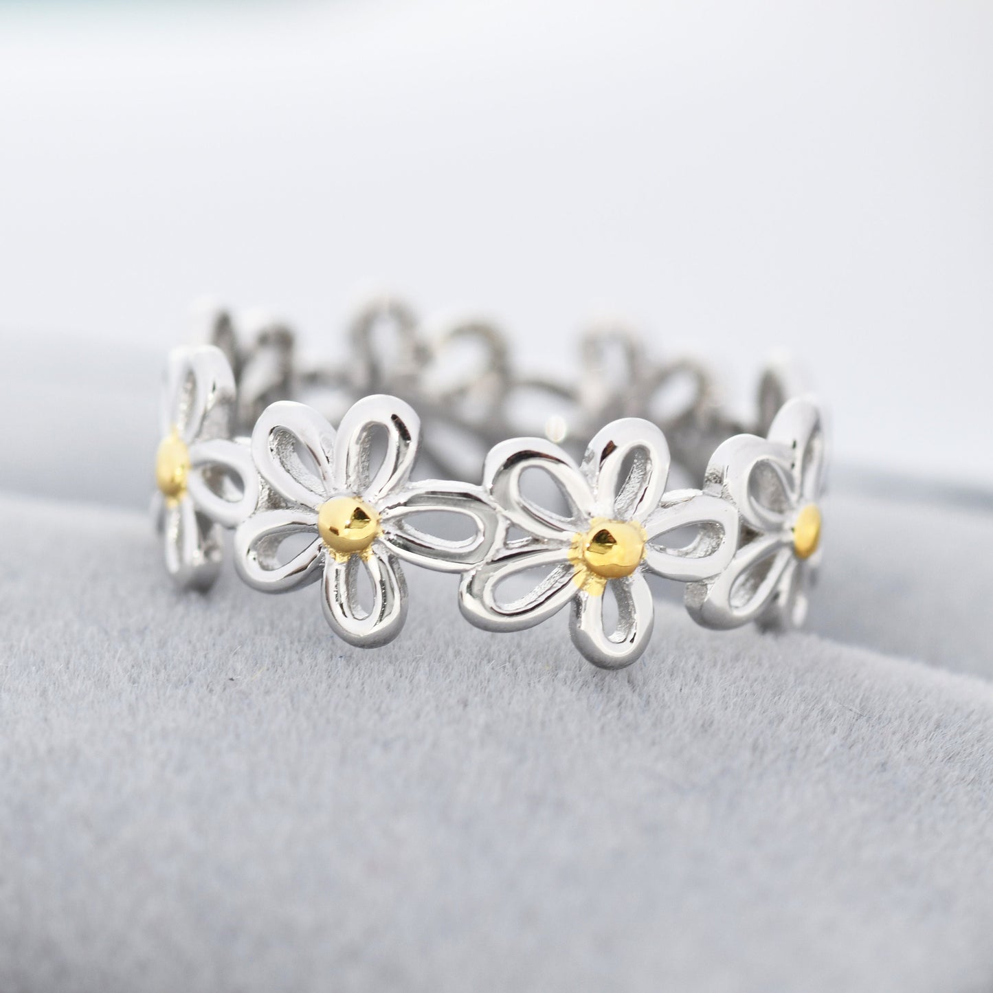 Forget-me-not Flower Infinity Ring in Sterling Silver, Flower Ring, Silver and Gold Floral Ring, US 5-8