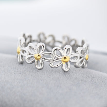 Forget-me-not Flower Infinity Ring in Sterling Silver, Flower Ring, Silver and Gold Floral Ring, US 5-8