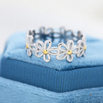 Forget-me-not Flower Infinity Ring in Sterling Silver, Flower Ring, Silver and Gold Floral Ring, US 5-8