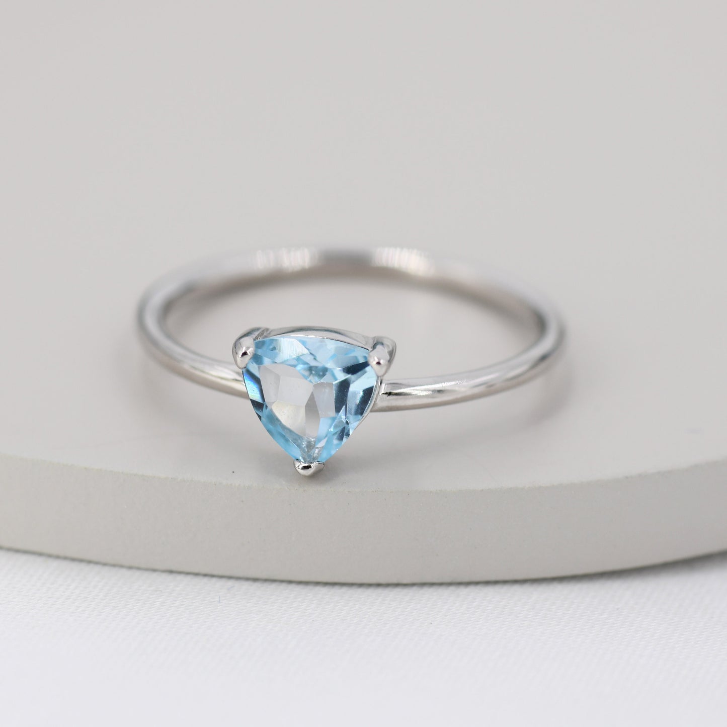 Genuine Blue Topaz Ring in Sterling Silver, Natural Trillion Cut Swiss Blue Topaz Ring, Stacking Rings, US 5-8