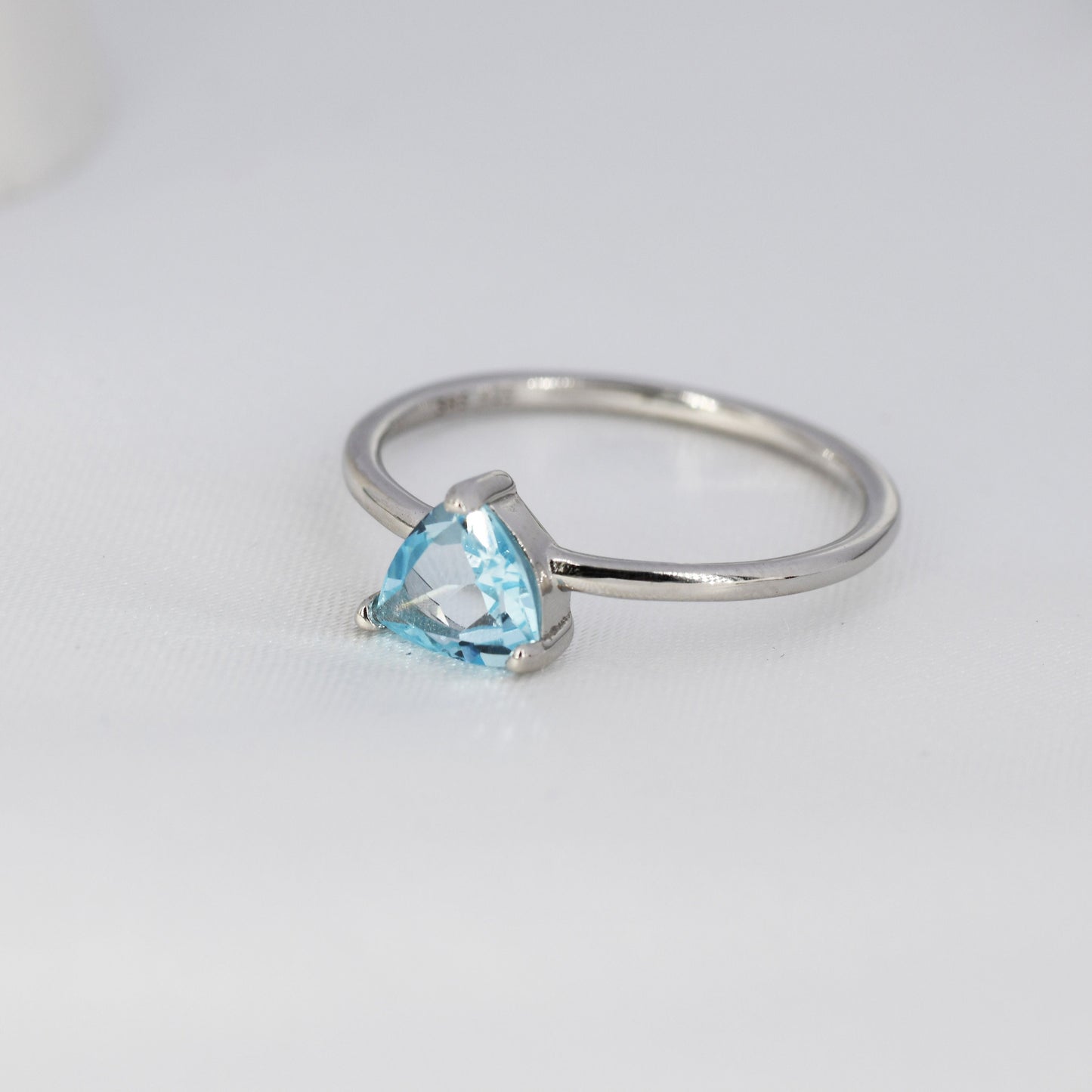 Genuine Blue Topaz Ring in Sterling Silver, Natural Trillion Cut Swiss Blue Topaz Ring, Stacking Rings, US 5-8