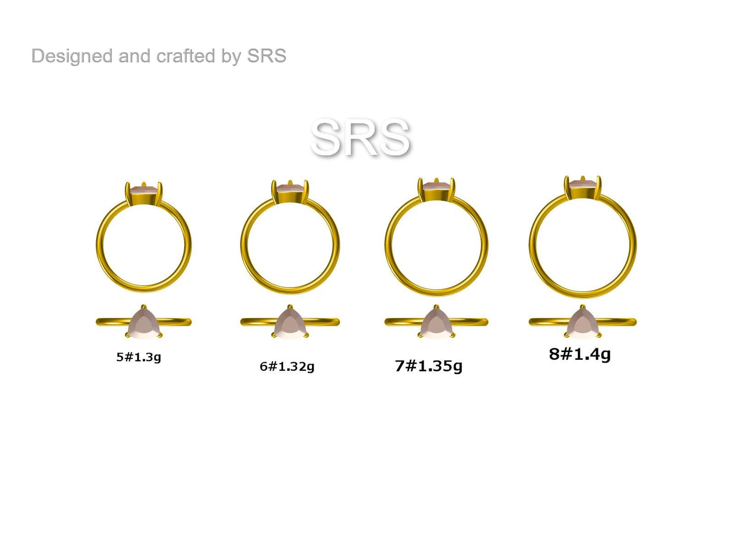 Genuine White Topaz Ring in Sterling Silver, Natural Trillion Cut Peridot Stone Ring, Stacking Rings, US 5-8