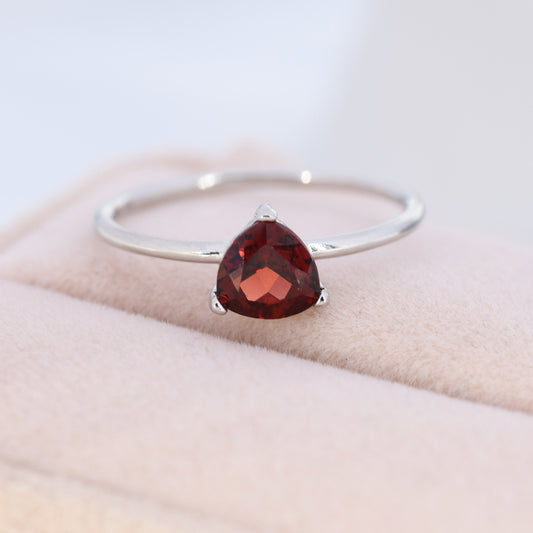 Genuine Garnet Ring in Sterling Silver, Natural Trillion Cut Red Garnet Ring, Stacking Rings, US 5-8