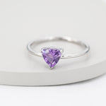 Genuine Amethyst Ring in Sterling Silver, Natural Trillion Cut Amethyst Stone Ring, Stacking Rings, US 5-8