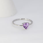 Genuine Amethyst Ring in Sterling Silver, Natural Trillion Cut Amethyst Stone Ring, Stacking Rings, US 5-8