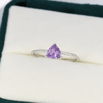 Genuine Amethyst Ring in Sterling Silver, Natural Trillion Cut Amethyst Stone Ring, Stacking Rings, US 5-8