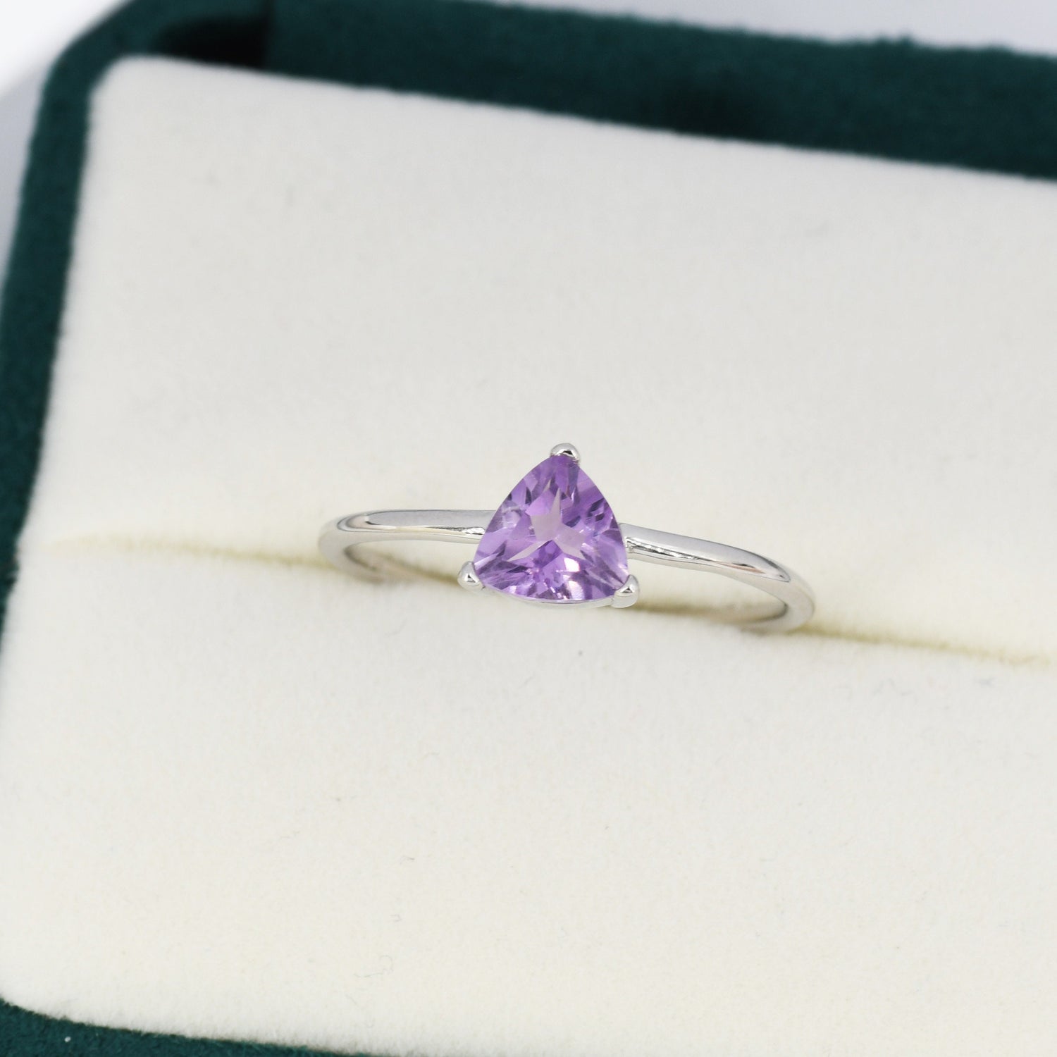 Genuine Amethyst Ring in Sterling Silver, Natural Trillion Cut Amethyst Stone Ring, Stacking Rings, US 5-8
