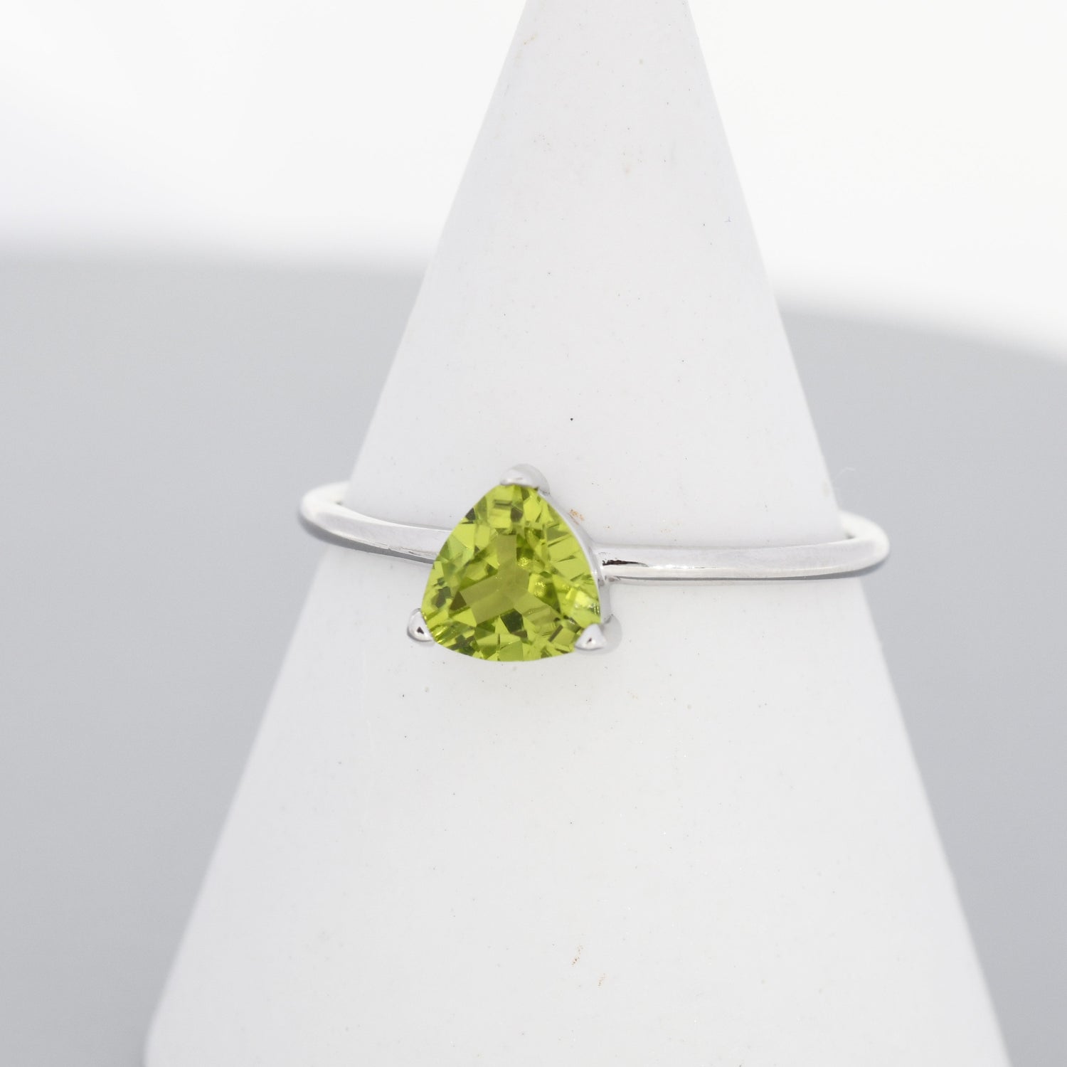 Genuine Peridot Ring in Sterling Silver, Natural Trillion Cut Peridot Stone Ring, Stacking Rings, US 5-8