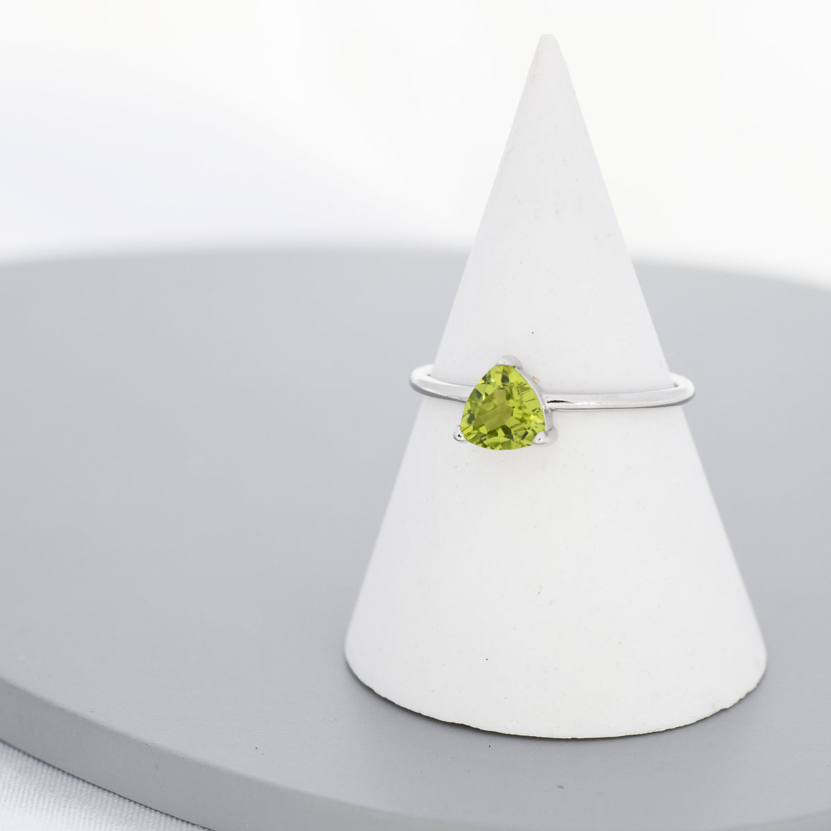 Genuine Peridot Ring in Sterling Silver, Natural Trillion Cut Peridot Stone Ring, Stacking Rings, US 5-8