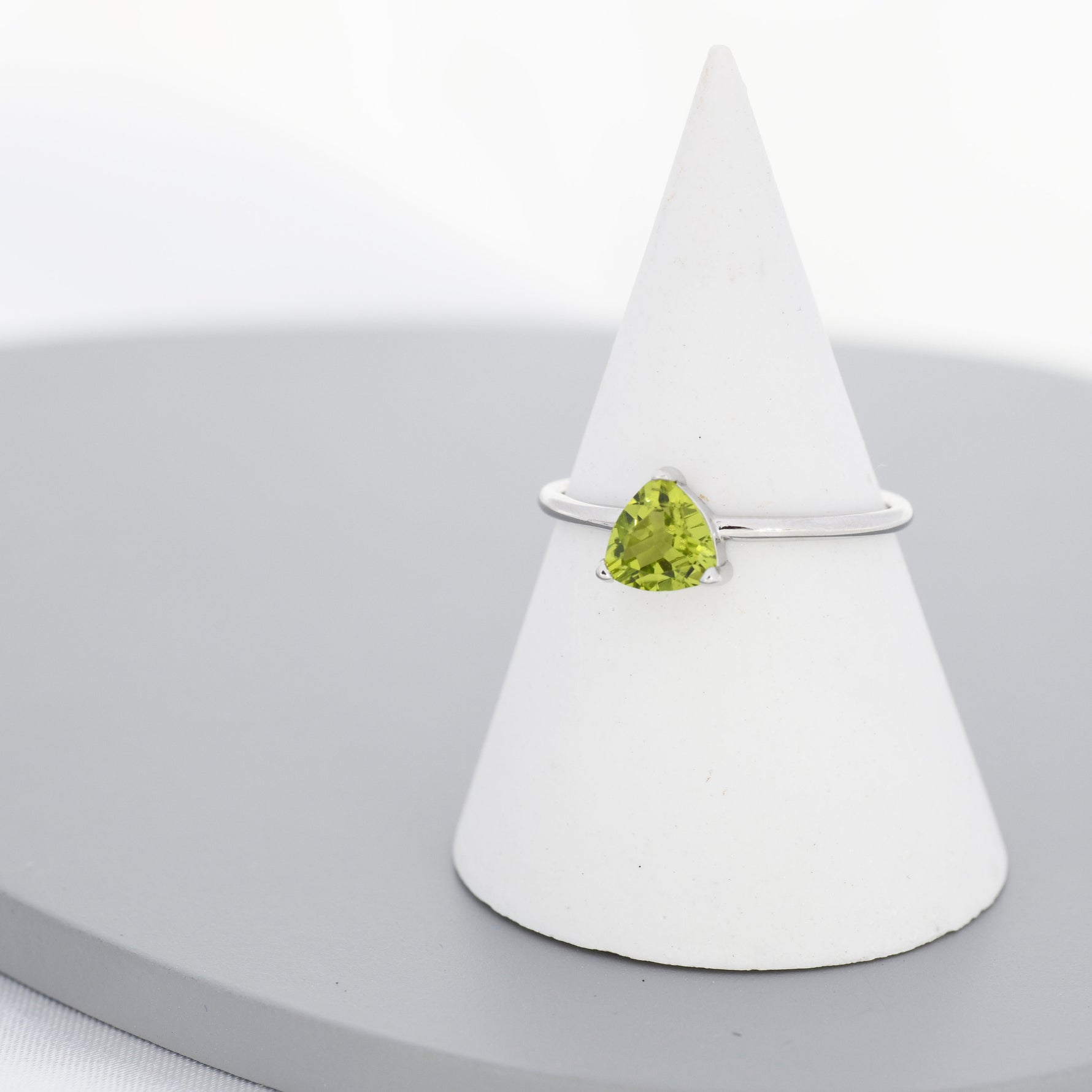 Genuine Peridot Ring in Sterling Silver, Natural Trillion Cut Peridot Stone Ring, Stacking Rings, US 5-8