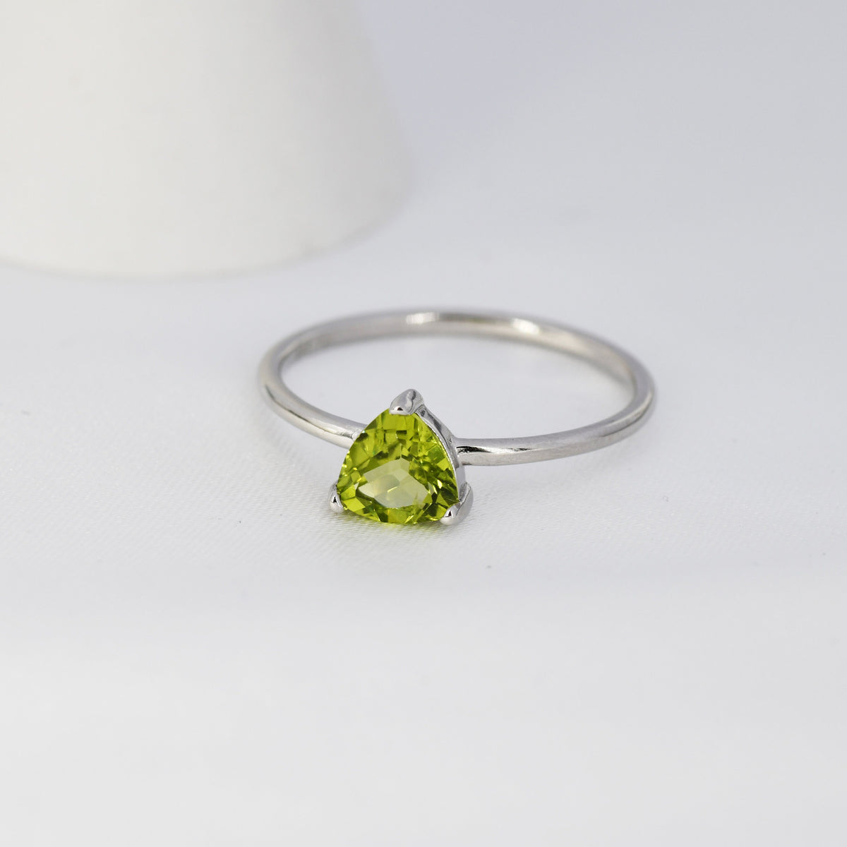 Genuine Peridot Ring in Sterling Silver, Natural Trillion Cut Peridot Stone Ring, Stacking Rings, US 5-8