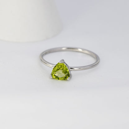 Genuine  Peridot Ring in Sterling Silver, Natural Trillion Cut Peridot Stone Ring, Stacking Rings, US 5-8