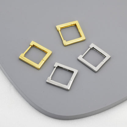 Square Hoop Earrings in Sterling Silver, Silver or Gold, Skinny Geometric Hoop Earrings,  12mm Minimalist Hoops