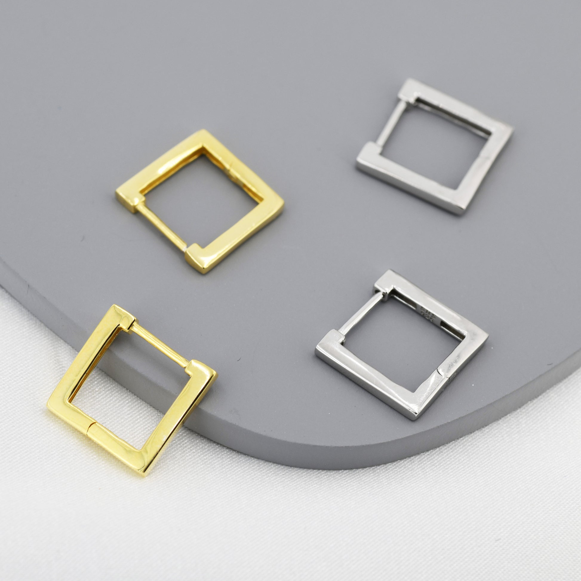 Square Hoop Earrings in Sterling Silver, Silver or Gold, Skinny Geometric Hoop Earrings, 12mm Minimalist Hoops