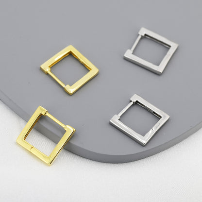 Square Hoop Earrings in Sterling Silver, Silver or Gold, Skinny Geometric Hoop Earrings, 12mm Minimalist Hoops