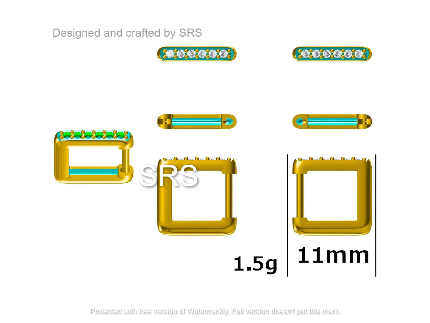 CZ Pave Square Huggie Hoop in Sterling Silver, Skinny Geometric Hoop Earrings, Gold or Silver, 8mm Minimalist Hoops