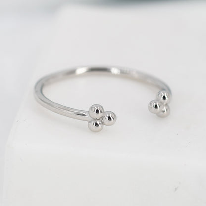 Sterling Silver Three Dot Ring, Adjustable Sized Ring, Three Ball Ring, Trinity Ring, Open Ring, Stacking Rings