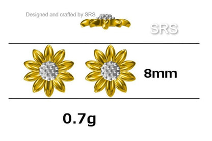 Little Sunflower Flower Stud Earrings in Sterling Silver - Flower Earrings - Cute Flower Blossom Daisy Earrings - Fun, Whimsical